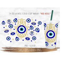 No Hole Full Wrap Evil Eye DIY for 24oz Cold Cup, SVG Cut file for Cricut or Silhouette, Digital Download