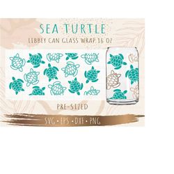 Sea Turtle Libbey Can Glass Wrap svg, DIY for Libbey Can Shaped Beer Glass 16 oz cut file for Cricut and Silhouette Inst
