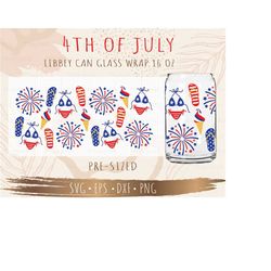 4th Of July Libbey Can Glass Wrap svg, DIY for Libbey Can Shaped Beer Glass 16 oz cut file for Cricut and Silhouette Ins