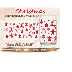 Christmas Libbey Can Glass Wrap svg, DIY for Libbey Can Shaped Beer Glass 16 oz cut file for Cricut and Silhouette Insta