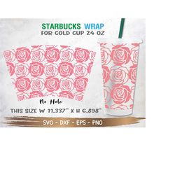 No Hole Rose Pattern Starbucks Cup SVG, Rose svg, Starbuck Cup SVG, DIY Venti for Cricut 24oz venti cold cup, Digital Do
