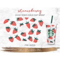 Strawberry Starbucks Cup SVG, Strawberry svg, Starbuck Cup SVG, DIY Venti for Cricut 24oz venti cold cup, Digital Downlo