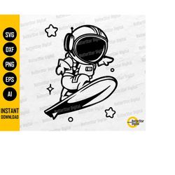 Cute Astronaut Riding A Surfboard SVG | Kids Surfing Decals T-Shirt Sticker Graphics | Cricut Cut File Clipart Vector Di