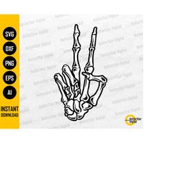skeleton hand peace sign svg | bones tattoo decal t-shirt sticker art | cricut silhouette cutting file clipart vector di