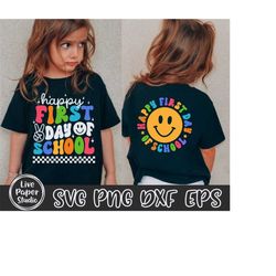 First Day of School SVG, Retro Happy 1st Day Of School Svg, Back To School, Hello School Shirt, Wavy Text, Digital Downl