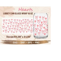 Heart Libbey Can Glass Wrap svg, DIY for Libbey Can Shaped Beer Glass 16 oz cut file for Cricut and Silhouette Instant D