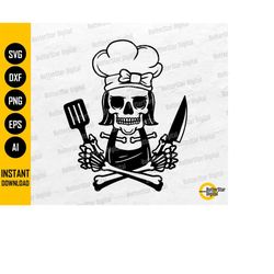 Female Chef Skeleton SVG | Cook SVG | Kitchen SVG | Restaurant Cafe Fry Knife Food Skull | Cut Files Clip Art Vector Dig