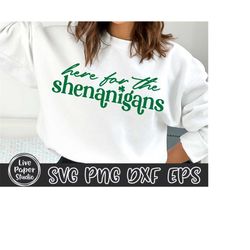 Here For The Shenanigans SVG, St Patricks Day Svg, Lucky Shamrock SVG, Irish, St Patricks Shirt, Clover, Digital Downlod
