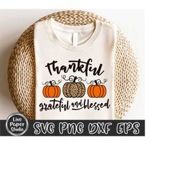 Thankful Grateful Blessed SVG, Thanksgiving Svg, Fall Svg, Pumpkin Svg, Leopard Print Pumpkin Svg, Autumn Clipart SVG, D