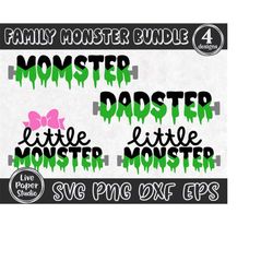 Momster SVG, Little Monster SVG, Dadcula SVG, Family Halloween Svg, Halloween Mom Png, Little Monster with Bow, Kids, Di