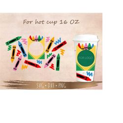 Full Wrap Crayon 16 oz Hot Cup, SVG Cut files for Cricut or Silhouette, Digital Download