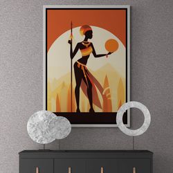 African Tribe Woman Wall Art, Abstract African Framed Canvas, Illustration Wall Art, African Tribe Art, African Canvas,