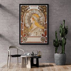 Alphonse Mucha Framed Canvas, Zodiaque or La Plume Wall Art, Flowers Canvas, Famous Wall Art, Mucha Canvas, Floral Art,
