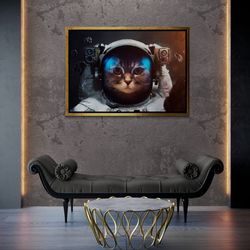 Astronaut Cat Framed Canvas, Cute Cat Wall Art, Childreen Room Canvas, Cosmos Wall Art, Surreal Canvas, Animal Wall Art,
