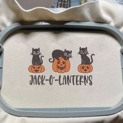 Black Cat Embroidery Design, Pumpkin Halloween Embroidery Machine File, Pumpkin Lanterns Cats Embroidery Design
