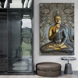 Buddha Wall Art, Meditation Framed Canvas, Asian Canvas, Yoga Center Wall Art, Gift for Buddhist, Buddha Wall Art, Gold