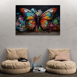Butterfly Wall Art, Colorful Butterfly Framed Canvas, Graffiti Wall Art, Butterfly Art, Colorful Animal Canvas, Modern B