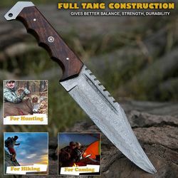 Custom-made Damascus Steel BK-3005 Hunting Knife With Coloured Bone Brass Spicer Handle