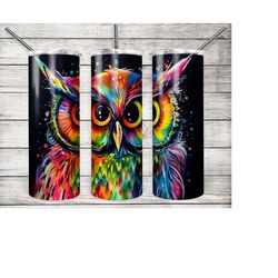 Rainbow Owl Tumbler Wrap, 20oz Skinny Tumbler Wrap Template, Sublimation Download, Gift for Her, Bird Lover Tumbler