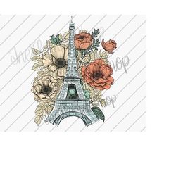 Eiffel Tower Retro Floral Bouquet, Sublimation Designs Downloads, Boho Sublimation, Vintage Design, Paris Png Eiffel Tow