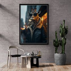 fashion icon giraffe framed canvas, model giraffe wall art, designer giraffe canvas, luxury wall art, animal fashion gol