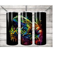 Colorful Frog Tumbler Wrap, 20oz Skinny Tumbler Wrap Template, Sublimation Download, Gift for Her, Frog Lover Gift