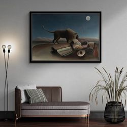 Henri Rousseau Framed Canvas, The Sleeping Gypsy Wall Art, Lion Canvas, Sleeping Gypsy, Famous Wall Art, Reproduction Si