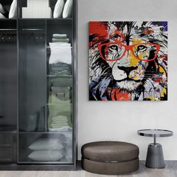 Lion Wall Art, Abstract Wall Art, Lion Framed Canvas, Pop Art Canvas, Lion Abstract Artwork, Colorful Lion Canvas, Black