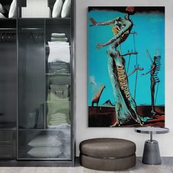 salvador dali wall art, dali giraffe framed canvas, famous wall art, the burning giraffe canvas, vintage framed canvas,