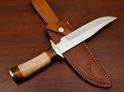 HAND MADE D2 STEEL BLADE HUNTING BOWIE CAMPING KNIFE- CAMEL BONE/WOOD