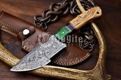 DK- Handcrafted Damascus Tracker Knife with Wood Handle – Exceptional Quality and Unique Elegance for Collectors Gifts