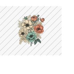 Retro Floral Bouquet, Sublimation Designs Downloads, Boho Sublimation, Vintage Design, Hippie png