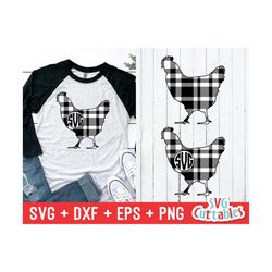 Plaid Chicken svg - eps - dxf - png - Chicken svg - Plaid Cut File - Chicken Monogram Frame - Silhouette - Cricut - Digi