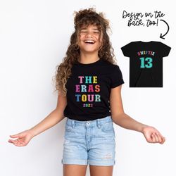 Taylor Swift Youth The Eras Tour Tshirt - Front and Back Taylor Swiftie Design - Bella Canvas - 4 Color Options, Taylor