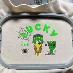Lucky EST 2018 Halloween Embroidery Design, Happy Haloween Embroidery File, Blue Dog Cartoon Embroidery Design, Halloween Trending Design, 3 Sizes