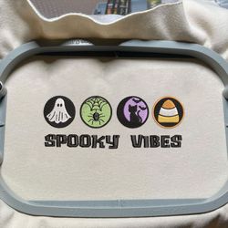 Spooky Vibes Embroidery Machine Design, Halloween Round Sign Embroidery Machine Design, Pumpkin Cat Ghosts Embroidery Design