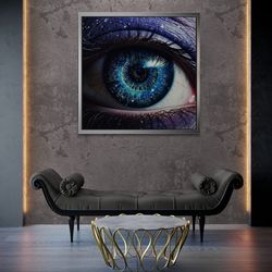 Blue Eye Wall Art, Abstract Eye Framed Canvas, Aesthetic Room Decor, Luxury Canvas, Modern Art, Cool Eye Wall Art, Gold