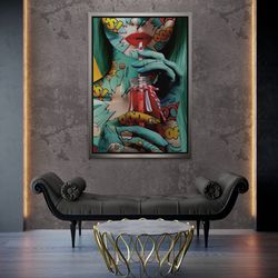 Colorful Woman Wall Art, Sexy Lips Framed Canvas, Drinking Woman Pop Art, Pop Art Wall Art, Cartoon Woman Pop Art, Silve