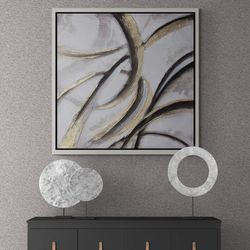 Gold And Silver Wall Art, Gold And Silver Framed Canvas, Luxury Wall Art, Silver Wall Art, Golden Canvas, Abstract Art,