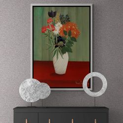 Henri Rousseau Wall Art, Bouquet of Flowers with China Asters and Tokyos, Flowers Framed Canvas, Famous Wall Art, Floral