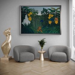 Henri Rousseau Wall Art, The Repast of the Lion Framed Canvas, Reproduction Art, Forest Canvas, Famous Wall Art, Lion Wh