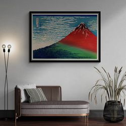 Mountain Framed Canvas, Katsushika Hokusai Wall Art, Clear Morning Canvas, Fine Wind Wall Art, Mountain Art, Hokusai Sil