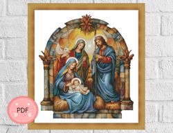 Cross Stitch Pattern ,Nativity Scene With Baby Jesus,Pdf,Instant Download,Holy, Religious,Christian Icon,Birth of Christ