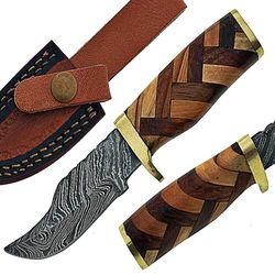 Handmade Damascus steel hunting knife wooden handle with leather sheath, best gift for men, gift for him, groomsmen gift