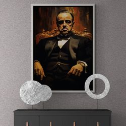 The Godfather Wall Art, Don Vito Corleone, Legend Artist Framed Canvas, Gangster Canvas, Retro Wall Art, Large Silver Fr