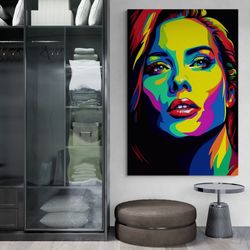 Woman Framed Canvas, Colorful Woman Wall Art, Abstract Woman Canvas, Woman Artwork, Abstract Colors Canvas, Pop Art Blac