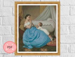Cross Stitch Pattern,A Bedtime Prayer,Auguste Toulmouche,Pdf Instant Download , Famous Painting, X Stitch Chart,Pray,Mom