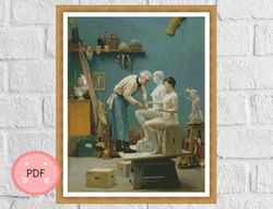 Cross Stitch Pattern,Working in Marble ,Jean Leon Gerome,Pdf,Instant Download,Full Coverage,The Artist Sculpting Tanagra