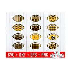 Patterned Footballs svg - dxf -eps - Football Cut File - Chevron - Polka Dot - Distressed - Silhouette - Cricut Cut File