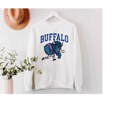 Buffalo Football Cute Mascot Running Classic White Sweatshirt, Buffalo Football Team Retro Vintage Unisex Sweater, Ameri